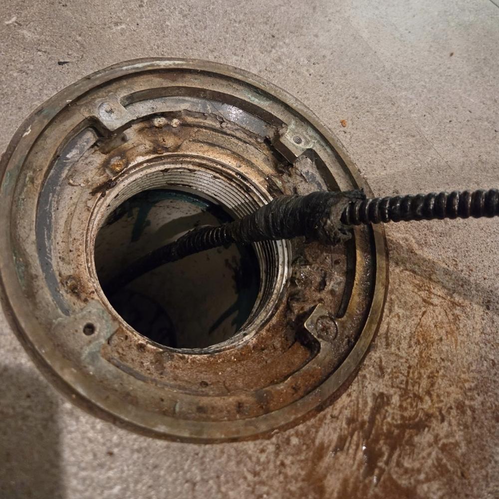 Cable run through the sewer line from a commercial cleanout
