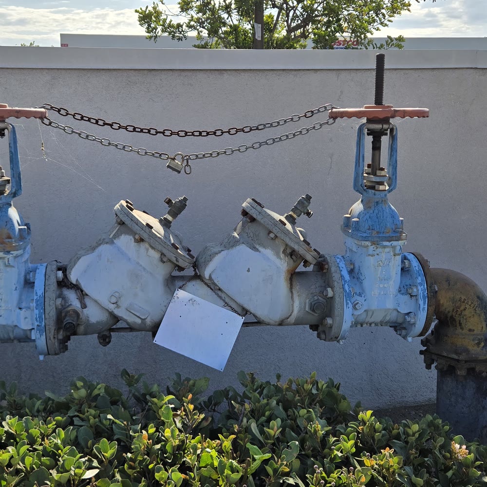 Double check backflow assembly at a block wall.