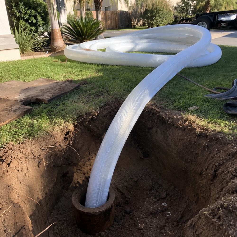 Pipe Lining, the liner being fed into the line from the access pit.