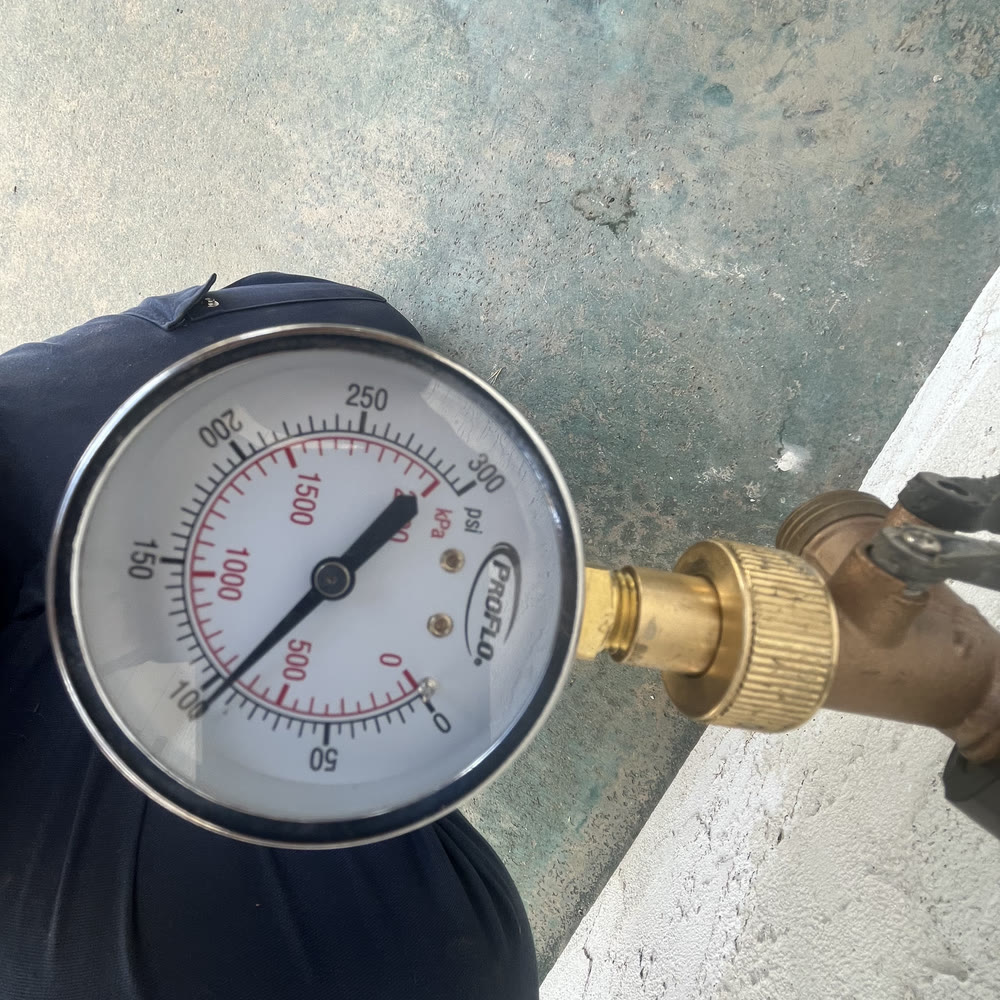 Water pressure test reading at a home.